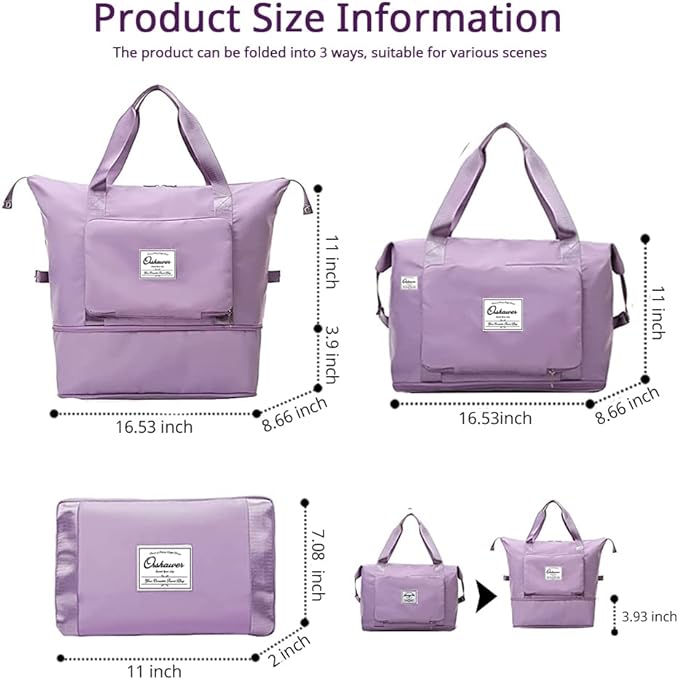 Large Capacity Foldable Travel Bag Expandable Portable Carry on Bag Dry&Wet Separation Sports Duffel Bags