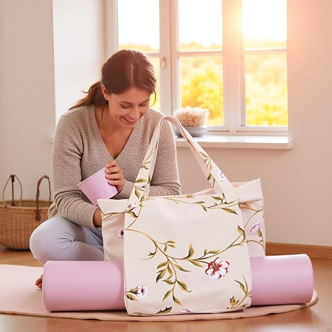 YHSHYZH Yoga Mats bag for Women, Canvas Bags for Yoga Mat & Blocks Women, Floral Gym Valentine's Day Gifts for Yoga Lover