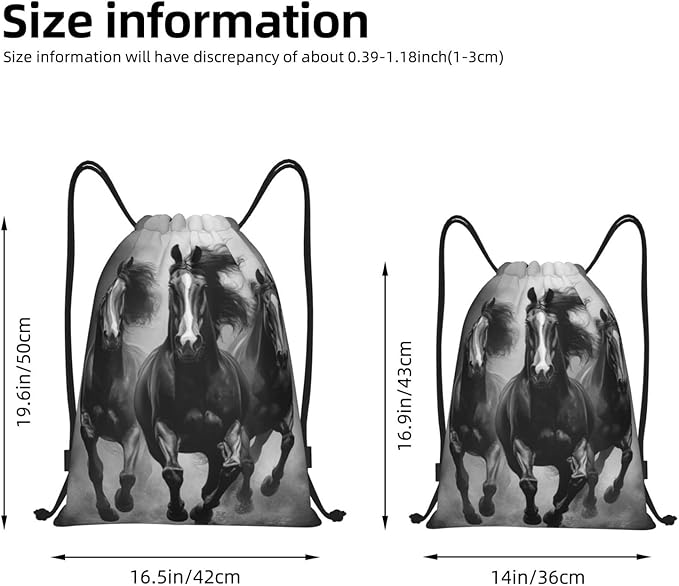 Black And White Horses Pattern Drawstring Backpack Bag - Sports Gym Sack For Women Men