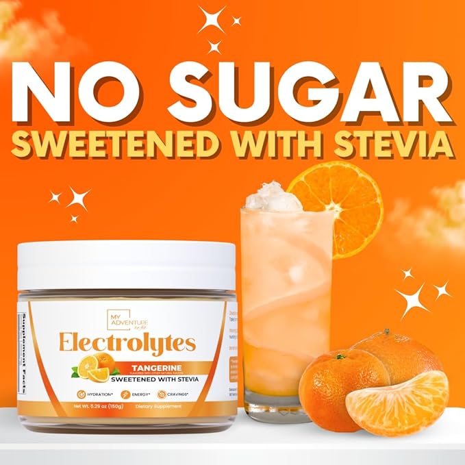 Zero Sugar - Tangerine Electrolytes Powder - Refreshing Hydration - Caffeine Free Energy with All Natural Ingredients - Vegan, Keto & Paleo - Sugar Free Electrolytes Hydration Drink Mix - 30 Servings