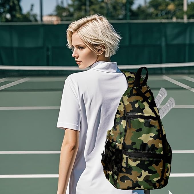 Pickleball Bag Camouflage Green Pickle Ball Backpack for Women Men Premium Lightweight Crossbody Sling Bag Sports Backpack for Pickleball Paddle Tennis