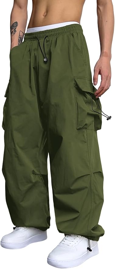 ZAFUL Men's Parachute Pants Casual Baggy Cargo Drawstring Trouser