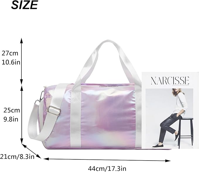 ZHIERNA Sports Gym Dance Bag for Women Girls, Shimmery Waterproof Duffle Travel Bag With Shoes Compartment and Wet Dry Pocket (Green)