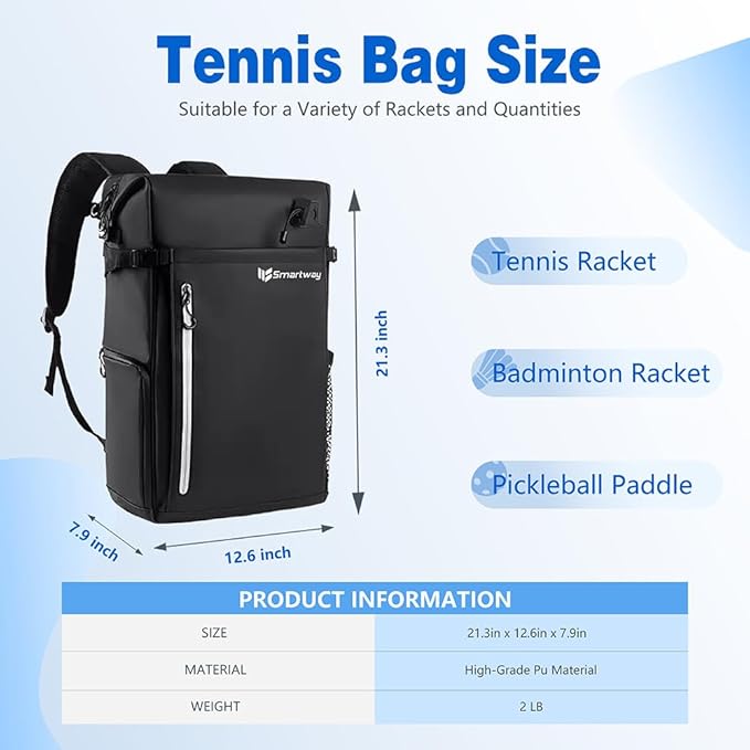 Pickleball Bag, Tennis & Badminton Sports Racket Backpack, Waterproof Large Capacity Sports Backpack with Shoe Compartment for Women Men