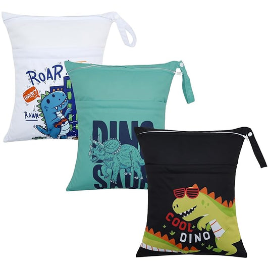 ALVABABY 3pcs Cloth Diaper Wet Dry Bags Waterproof Reusable with Two Zippered Pockets Travel Beach Pool Daycare Soiled Baby Items Yoga Gym Bag for Swimsuits or Wet Clothes 3L-ZM24A