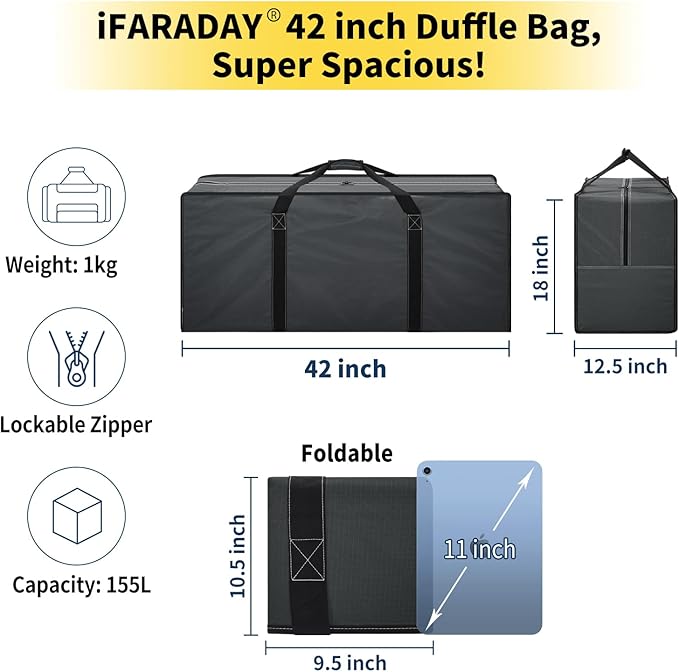 155L Oversized Duffle Bag - 42” Extra Large Heavy Duty Water Resistant Travel Bag for Camping Moving Storage (Grey)