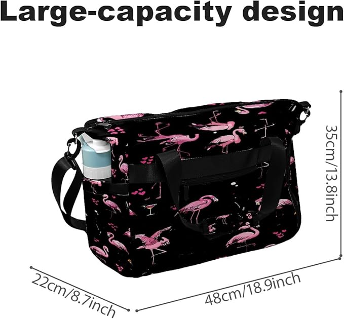 Women's Tennis Bag Large Capacity - Ventilated Shoe Compartment & Waterproof Wet Pocket, Multi-Functional Gym Duffel Bag for Tennis, Yoga, Travel (Flamingos Black)