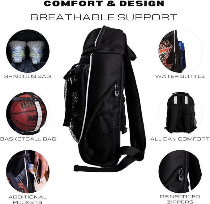 Hard Work Sports Basketball Backpack with Ball Compartment Spacious Shoe Storage for Basketball, Large Sports Bag