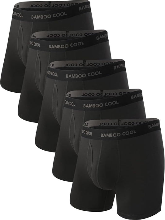 BAMBOO COOL Men's Ultra ComfortSoft Underwear, Moisture Wicking & Breathable No Ride Up Boxer Briefs with Fly, Multipack