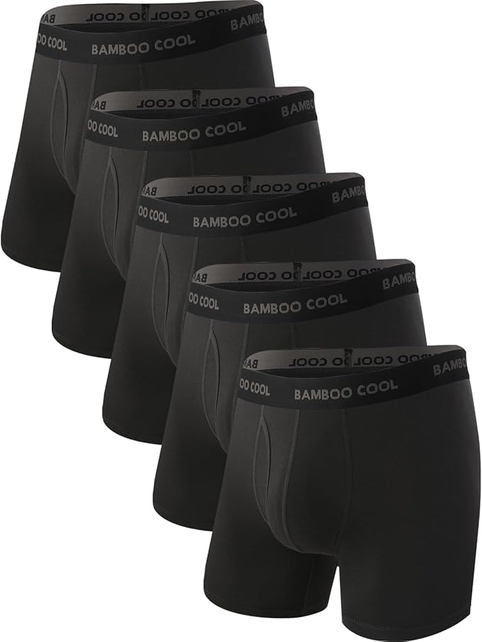 BAMBOO COOL Men's Ultra ComfortSoft Underwear, Moisture Wicking & Breathable No Ride Up Boxer Briefs with Fly, Multipack