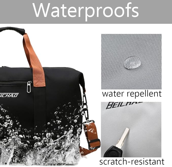 Canvas Weekender Bag for Men & Women – Large Travel Duffel with Shoe Compartment – Vintage Leather Trim Overnight Carry-On Luggage Tote for Gym, Business & Getaways (Black)