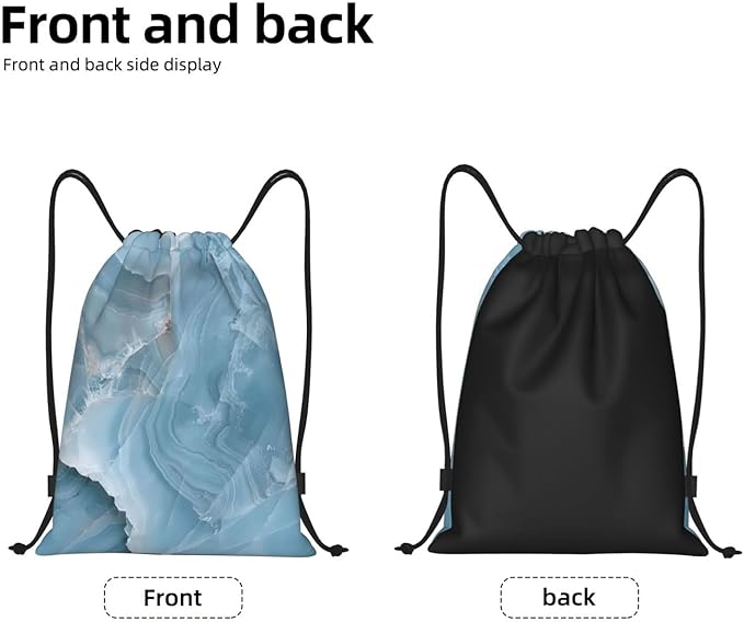 Blue Marble Pattern Drawstring Backpack Bag - Sports Gym Sack For Women Men