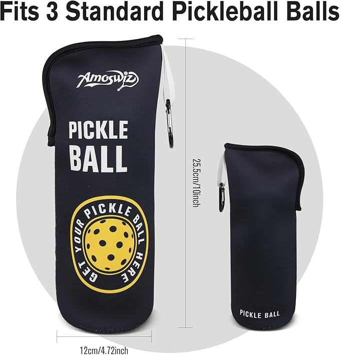 Pickleball Ball Holder - 1 Pc Pickle Ball Storage Bag, Portable Tennis Pouch with Hook for Fence, Premium Neoprene Material Bottle Holder, Pickleball Accessory Black Red Green Yellow Color