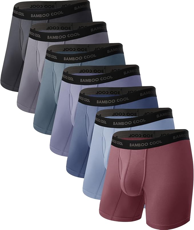 BAMBOO COOL Men's Ultra ComfortSoft Underwear, Moisture Wicking & Breathable No Ride Up Boxer Briefs with Fly, Multipack
