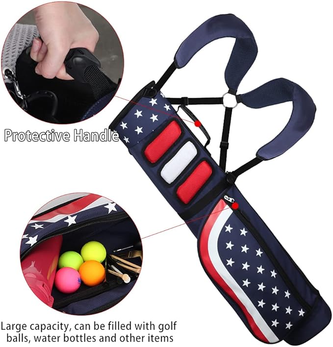 Craftsman Golf Star and Stripes Red White Blue Lightweight Easy Carry Shoulder Sunday Range Golf Bag