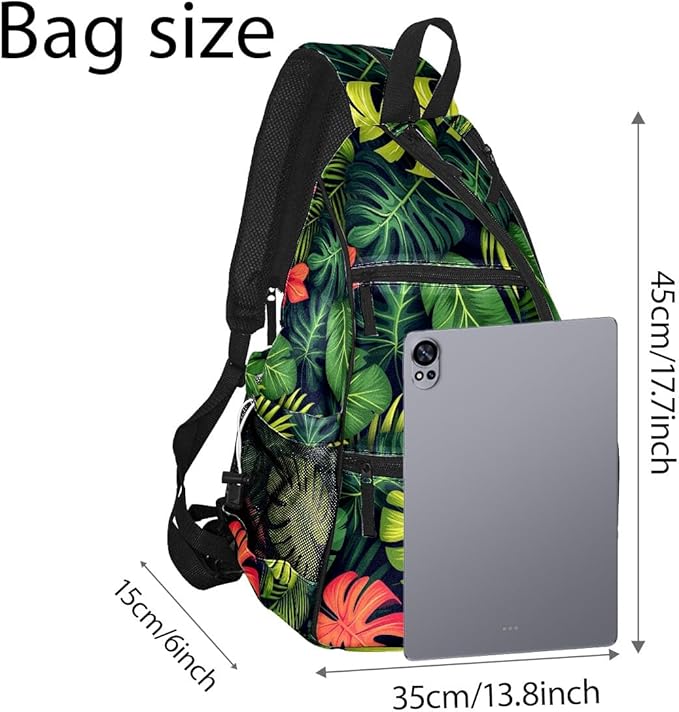 Pickleball Bag Tropical Leaves Pickle Ball Backpack for Women Men Premium Lightweight Crossbody Sling Bag Sports Backpack for Pickleball Paddle Tennis