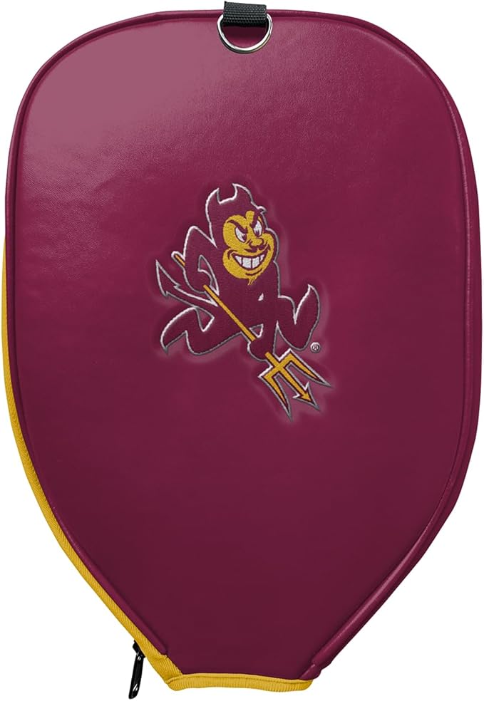 Officially Licensed Collegiate Pickleball Paddle Cover - Lightweight PU Leather Material - Durable Foam Interior Protection with Zippered Closure - Fits Most Paddles on the Market