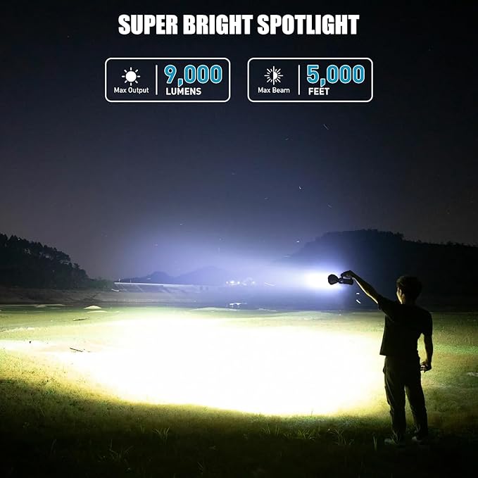 ALSTU Rechargeable Spotlight, 99,000 Lumens Super Bright Handheld Led Flashlight, Outdoor Spot Light for Boating Camping