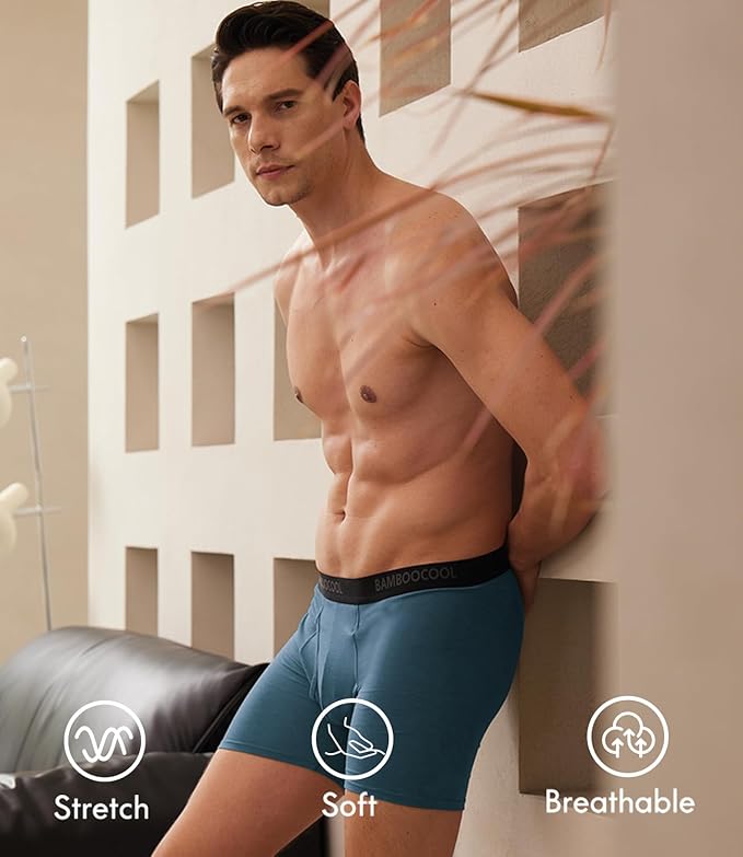 BAMBOO COOL Men's Underwear Breathable Boxer Briefs with Fly Moisture-Wicking Lightweight Underwear 7-Pack