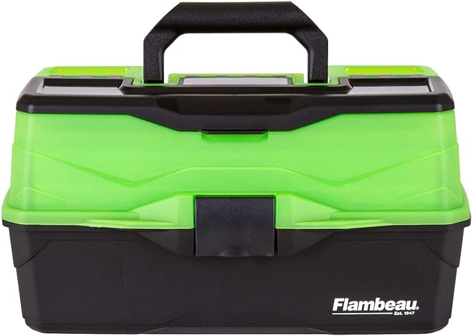 Flambeau Outdoors 6383FG 3-Tray Classic Tray Tackle Box, Portable Tackle Organizer, Frost Green/Black