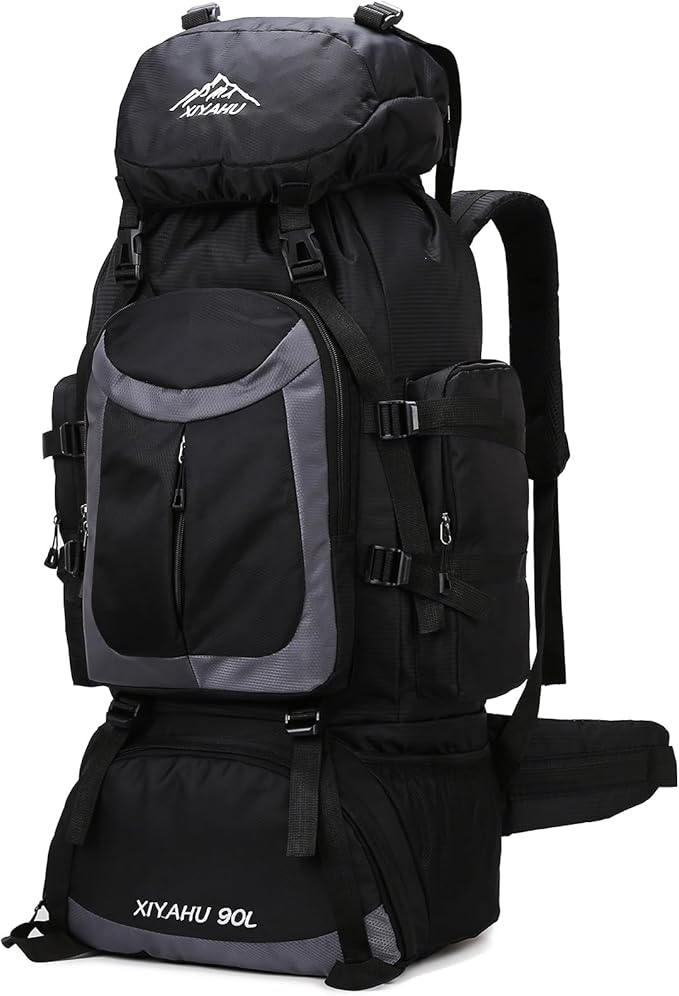 Lawaia 90L Hiking Backpacks Camping Waterproof Backpacking Travel Bag Trekking Back Pack Large Capacity Internal Frame Outdoor Daypacks Rucking Backpack Climbing Ruck Sack for Men Women-Black