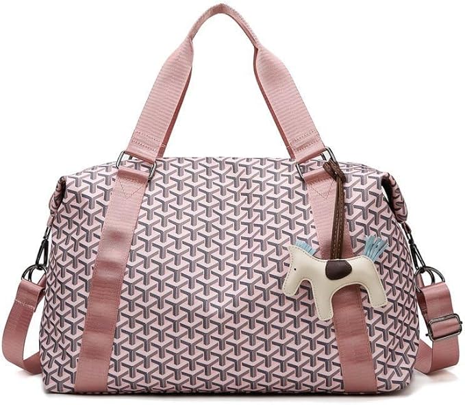 Weekender Duffel Sport Gym Bag Overnight Travel duffle Bags with Wet Pocket S4-Check Pink