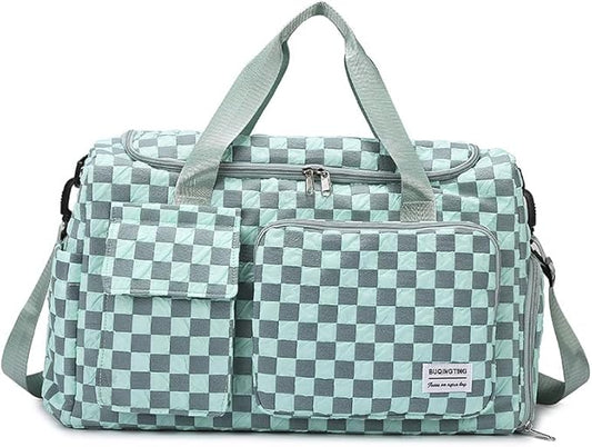 Weekender Duffel Sport Gym Bag Overnight Travel duffle Bags with Shoe Compartment Wet Pocket Tartan Green