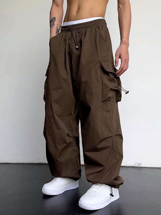ZAFUL Men's Parachute Pants Casual Baggy Cargo Drawstring Trouser