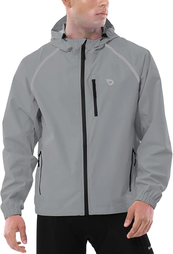 baleaf Men's Rain Jacket Waterproof Windbreaker Raincoat Running Cycling Hiking Gear Hood Lightweight Reflective Packable