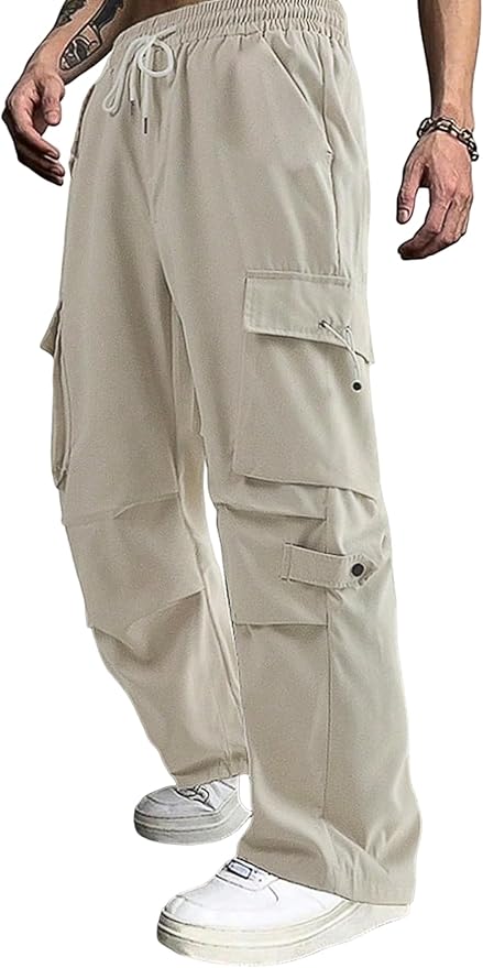 ZAFUL Men's Parachute Pants Casual Baggy Cargo Drawstring Trouser