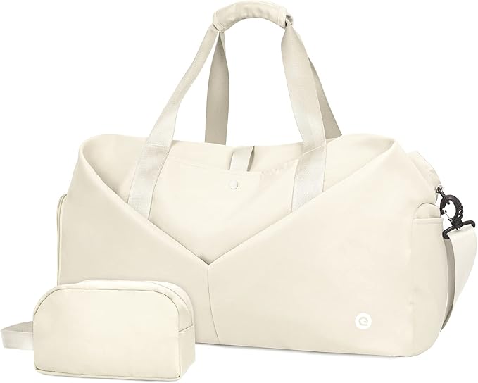 Ceneda 20" Gym Bag for Women with Wet Pocket & Shoe Compartment, Lightweight Duffel Waterproof Carry On Duffle for Travel, Yoga, Overnight (Ivory)