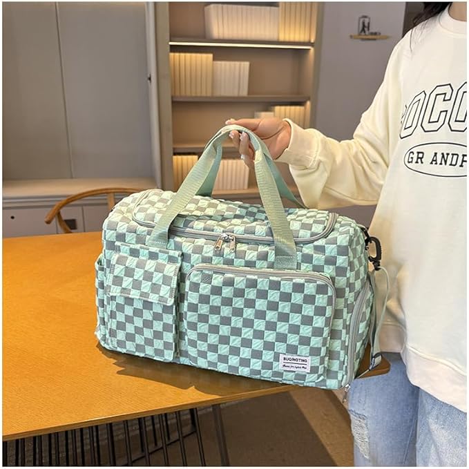 Weekender Duffel Sport Gym Bag Overnight Travel duffle Bags with Shoe Compartment Wet Pocket Tartan Green