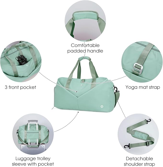 Ceneda 20" Gym Bag for Women with Wet Pocket & Shoe Compartment, Lightweight Duffel Waterproof Carry On Duffle for Travel, Yoga, Overnight (Mint Green)