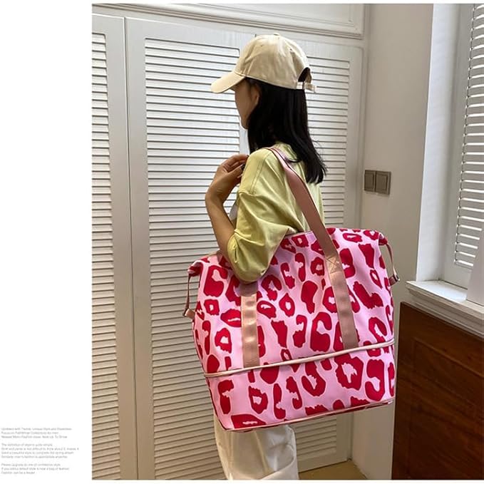 Expandable Weekender Duffel Sport Gym Bag Overnight Travel duffle Bags with Wet Pocket X1-Pink Cow