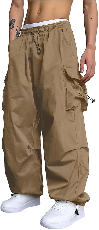 ZAFUL Men's Parachute Pants Casual Baggy Cargo Drawstring Trouser