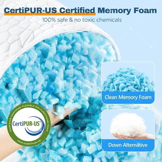 Cooling Bed Pillows for Sleeping 2 Pack Shredded Memory Foam Pillows Standard Size Set of 2, Adjustable Cool Pillow for Side Back Stomach Sleepers Luxury Gel Pillows with Washable Removable Cover