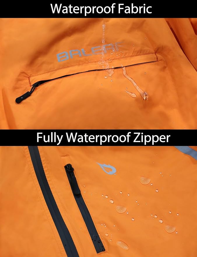 baleaf Men's Rain Jacket Waterproof Windbreaker Raincoat Running Cycling Hiking Gear Hood Lightweight Reflective Packable