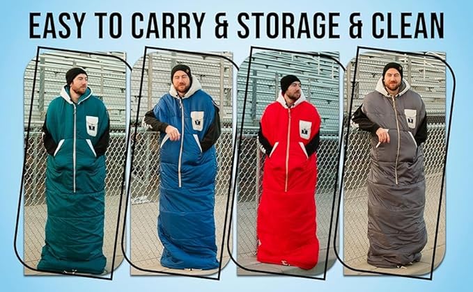 Thermotuff Wearable Sleeping Bag with Dual Hoodie, Long Sleeves, Pockets & Adjustable Drawstring - Ideal for Camping, Cold Weather Hiking, and Stadium Sak Blanket