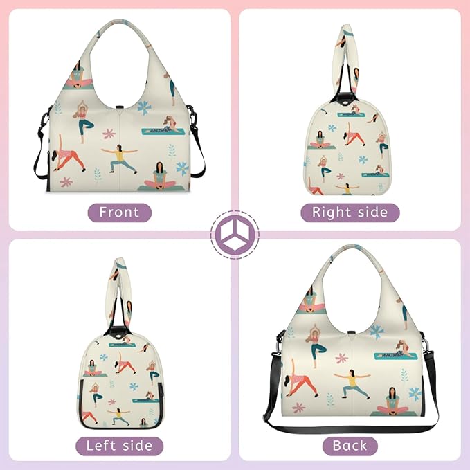 Yoga Gym Bag for Women, Gymnastics Gym Bag with Yoga Mat Holder, Duffel Bag, Sport Bag with Shoe Compartment and Wet Dry Storage Pockets, Suitable for Gym, Travel, Pilates and Beach