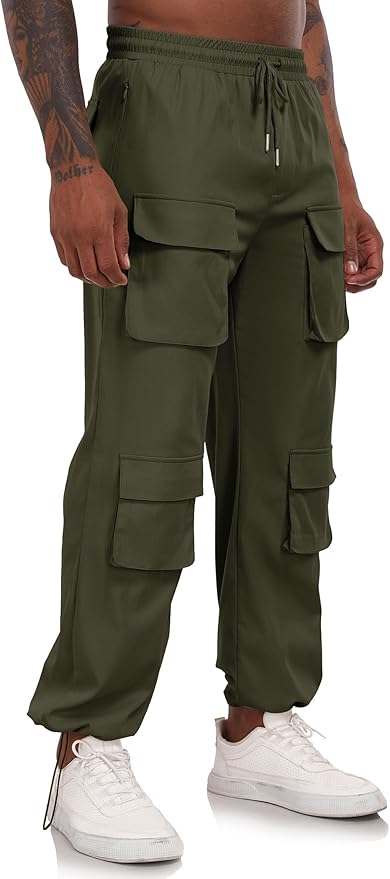 ZAFUL Men's Parachute Pants Casual Baggy Cargo Drawstring Trouser
