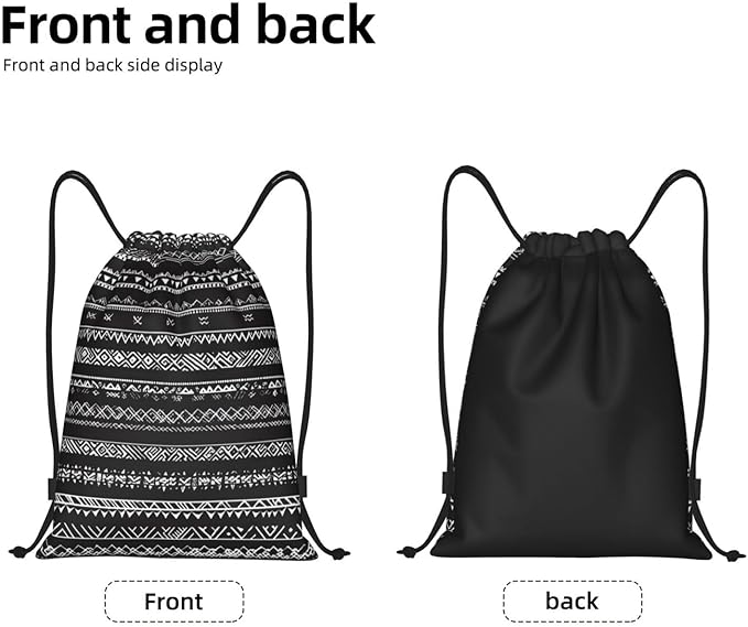 Black Boho Pattern Drawstring Backpack Bag - Sports Gym Sack For Women Men