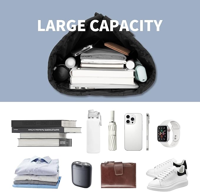 seyfocnia Drawstring Backpack,Gym Bags with Shoes Compartment Sports Gym Backpack Drawstring Bag Cinch Bag Swim Soccer Beach for Woman Men-Black