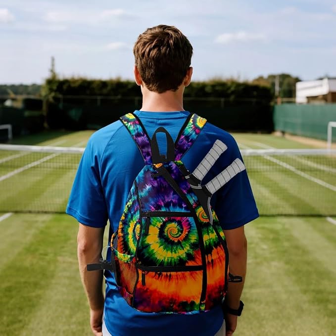 Pickleball Bag Colorful Tie Dye Pickle Ball Backpack for Men Women Premium Lightweight Reversible Crossbody Sling Bag Sports Backpack for Pickleball Paddle
