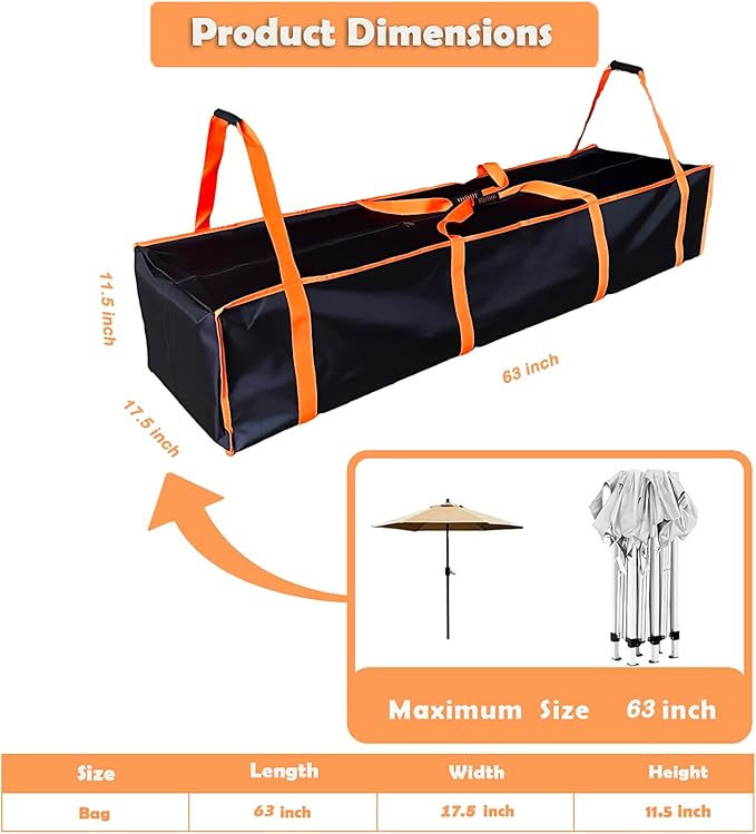 Large Tent Storage Bag 63X17.5X11.5in with Handles - 10*20ft , 20*30ft Pop Up Canopy Frame Replacement Parts,Workable for Party Tent Bag , Heavy-Duty Water Resistant Oxford Fabric (orange, 63 inch)