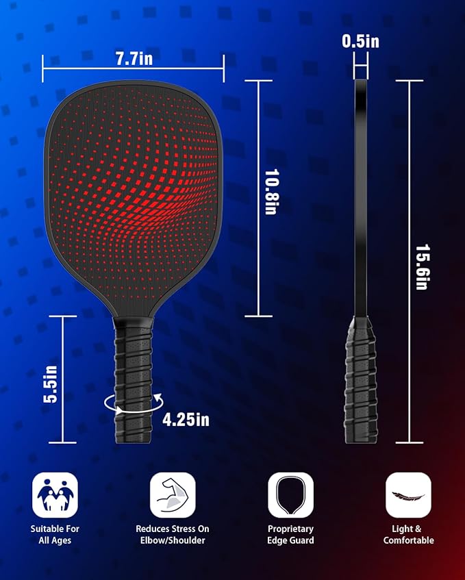 8-Pack Pickleball Paddles Set - Wooden Rackets with Fiberglass Surface & Polypropylene Honeycomb Core, Includes 2 Portable Carry Bags for Indoor/Outdoor Play