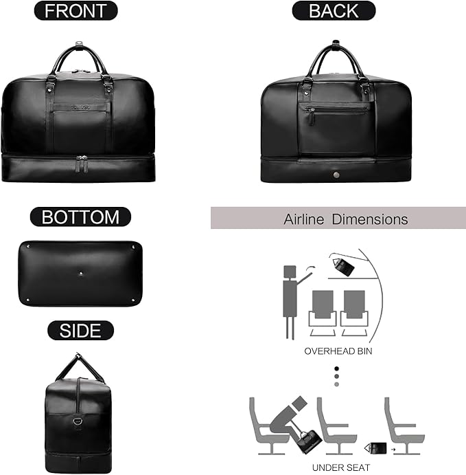 Weekender Bag for Women Men, Large Overnight Bag Faux Leather Travel Duffel Bag with Shoe Compartment Toiletry Packing Cube Carry On Bag Fit 21" Laptop 3Pcs Set (4PCS Black)