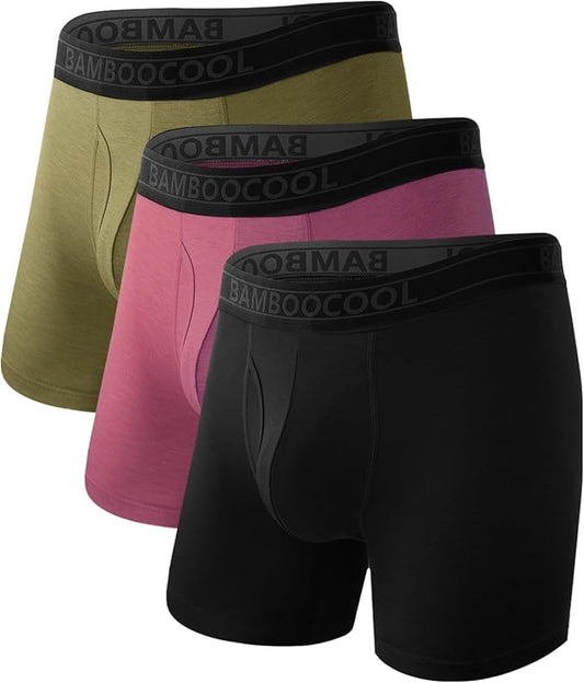 BAMBOO COOL Men's Underwear Breathable Boxer Briefs with Fly Moisture-Wicking Lightweight Underwear 7-Pack