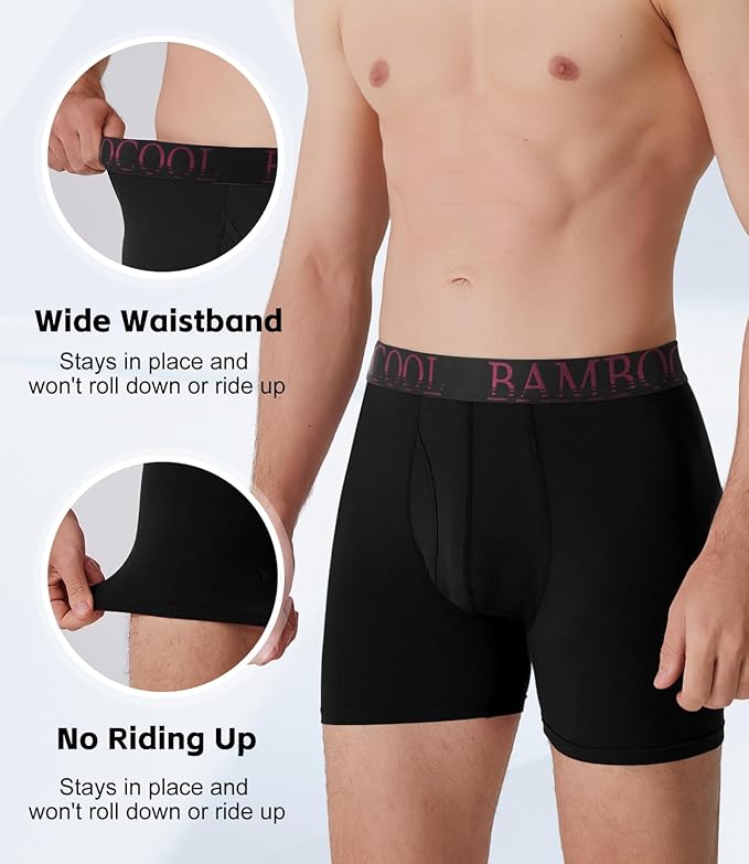 BAMBOO COOL Men's Ultra ComfortSoft Underwear, Moisture Wicking & Breathable No Ride Up Boxer Briefs with Fly, Multipack