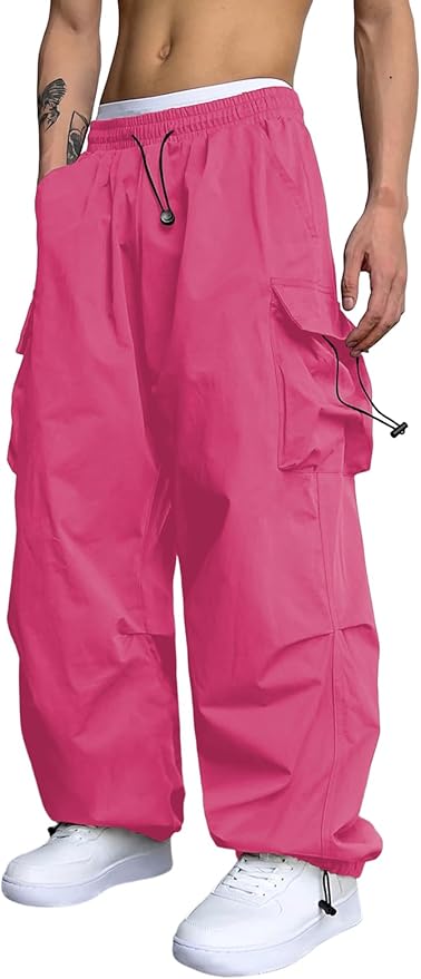 ZAFUL Men's Parachute Pants Casual Baggy Cargo Drawstring Trouser