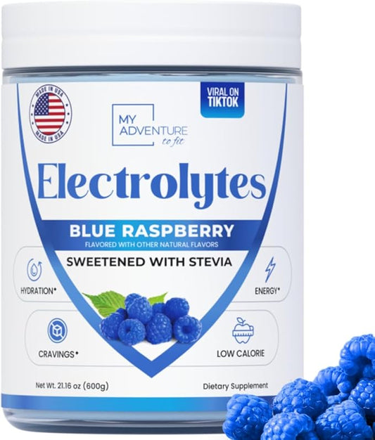 Zero Sugar - Blue Raspberry Electrolytes Powder - Refreshing Hydration - Caffeine Free Energy - All Natural Ingredients - Vegan, Keto and Paleo - Sugar Free Electrolyte Powder Drink Mix - 120 Servings
